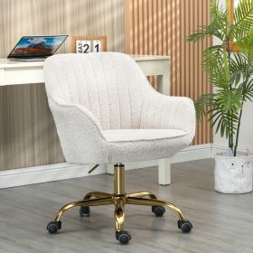 360¬∞ Beige Boucle Fabric Swivel Chair With High Back, Adjustable Working Chair With Golden Color Base