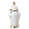 White Linear Gilded Ginger Jar with Removable Lid