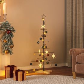 Metal Christmas Tree with Wooden Base Black 47.2"