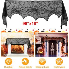 Halloween Decoration Black Lace Spiderweb Fireplace Mantle Scarf Cover