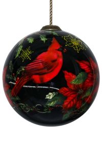 Holiday Wonders Cardinal Hand Painted Glass Hanging Ornament