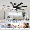 72 inch Large Ceiling Fans with Lights and Remote, Indoor/Outdoor Black Modern Ceiling Fan for Kitchen Living Room Patio