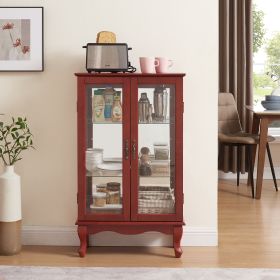 2 Doors Curio Cabinet with Tempered Glass Doors, Curio Cabinets with Mirrored Back Panel and Adjustable Shelves, Lighted Display Cabinet for Home