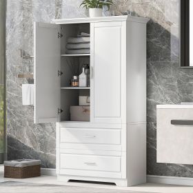 Tall Bathroom Storage Cabinet, Cabinet with Two Doors and Drawers, Adjustable Shelf, MDF Board, White(Old Sku:WF310828AAK)