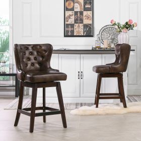 Holmes Tufted High-Back 360 Swivel Counter-Height Barstool, Mid Brown Faux Leather