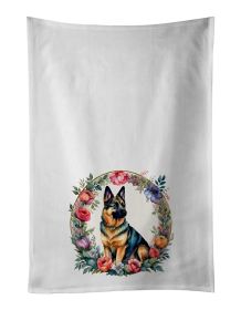 German Shepherd and Flowers Kitchen Towel Set of 2 White Dish Towels Decorative Bathroom Hand towel for Hand, Face, Hair, Yoga, Tea, Dishcloth