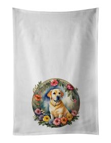 Yellow Labrador Retriever and Flowers Kitchen Towel Set of 2 White Dish Towels Decorative Bathroom Hand towel for Hand, Face, Hair, Yoga, Tea