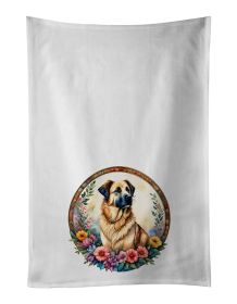 Anatolian Shepherd Dog and Flowers Kitchen Towel Set of 2 White Dish Towels Decorative Bathroom Hand towel for Hand, Face, Hair, Yoga, Tea, Dishcloth