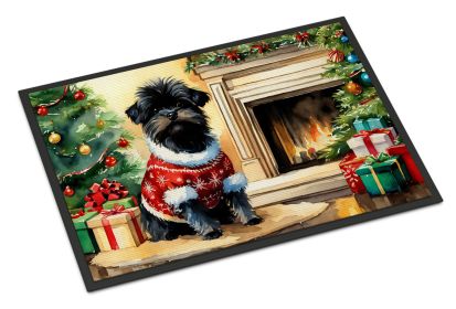 Affenpinscher Cozy Christmas Doormat Front Door Mat Indoor Outdoor Rugs for Entryway, Non Slip Washable Low Pile, 24H X 36W