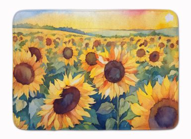 Kansas Sunflowers in Watercolor Memory Foam Kitchen Mat Machine Washable Anti-Fatigue Mat Cushion Comfort Bath Mat or Kitchen Rug