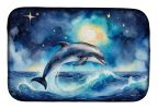 Dolphin in a Starry Sea Dish Drying Mat Absorbent Dish Drying Mat Pad for Kitchen Counter Dish Drainer Mat for Countertop, 14 x 21", Multicolor