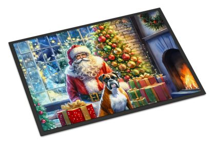 Boxer and Santa Claus Doormat Front Door Mat Indoor Outdoor Rugs for Entryway, Non Slip Washable Low Pile, 24H X 36W