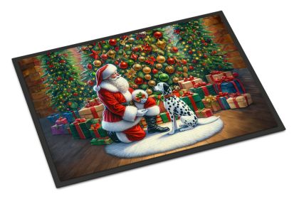 Dalmatian and Santa Claus Doormat Front Door Mat Indoor Outdoor Rugs for Entryway, Non Slip Washable Low Pile, 24H X 36W