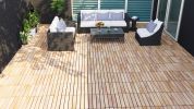 30 PCS Interlocking Deck Tiles Striped Pattern, 12" x 12" Square Yellow Acacia Hardwood Outdoor Flooring for Patio, Bancony, Pool Side,...