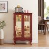 2 Doors Curio Cabinet with Tempered Glass Doors, Curio Cabinets with Mirrored Back Panel and Adjustable Shelves, Lighted Display Cabinet for Home