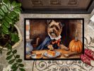 Border Terrier Fall Kitchen Pumpkins Doormat Front Door Mat Indoor Outdoor Rugs for Entryway, Non Slip Washable Low Pile, 24H X 36W