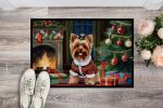 Yorkshire Terrier Cozy Christmas Doormat Front Door Mat Indoor Outdoor Rugs for Entryway, Non Slip Washable Low Pile, 24H X 36W