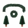 Pre-lit Optical Fiber Christmas Artificial Tree 4-Piece Set, Christmas Garland, Wreath and set of 2 Entrance Trees with Colorful Lights