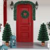 Pre-lit Optical Fiber Christmas Artificial Tree 4-Piece Set, Christmas Garland, Wreath and set of 2 Entrance Trees with Colorful Lights