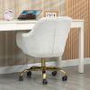 360¬∞ Beige Boucle Fabric Swivel Chair With High Back, Adjustable Working Chair With Golden Color Base