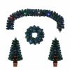 Pre-lit Optical Fiber Christmas Artificial Tree 4-Piece Set, Christmas Garland, Wreath and set of 2 Entrance Trees with Colorful Lights