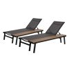 WATERLOO CHAISE LOUNGE WITH ATTACHED WOOD SIDE TABLE(Set of 2)