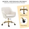 360¬∞ Beige Boucle Fabric Swivel Chair With High Back, Adjustable Working Chair With Golden Color Base