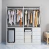 Wooden Closet System with 4 Drawers Storage Cabinet 2 Hanging Rails and Shelves Clothes Built-in Garment Rack Walk-in Closet Organizer for Bedroom Whi