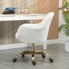 360¬∞ Beige Boucle Fabric Swivel Chair With High Back, Adjustable Working Chair With Golden Color Base