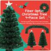 Pre-lit Optical Fiber Christmas Artificial Tree 4-Piece Set, Christmas Garland, Wreath and set of 2 Entrance Trees with Colorful Lights