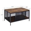 Antique Oak and Black Coffee Table with 4 Sliding Doors