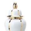 White Linear Gilded Ginger Jar with Removable Lid