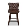 Holmes Tufted High-Back 360 Swivel Counter-Height Barstool, Mid Brown Faux Leather