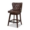 Holmes Tufted High-Back 360 Swivel Counter-Height Barstool, Mid Brown Faux Leather