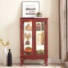 2 Doors Curio Cabinet with Tempered Glass Doors, Curio Cabinets with Mirrored Back Panel and Adjustable Shelves, Lighted Display Cabinet for Home