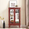 2 Doors Curio Cabinet with Tempered Glass Doors, Curio Cabinets with Mirrored Back Panel and Adjustable Shelves, Lighted Display Cabinet for Home