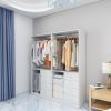 Wooden Closet System with 4 Drawers Storage Cabinet 2 Hanging Rails and Shelves Clothes Built-in Garment Rack Walk-in Closet Organizer for Bedroom Whi