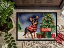 Miniature Pinscher Cozy Christmas Doormat Front Door Mat Indoor Outdoor Rugs for Entryway, Non Slip Washable Low Pile, 24H X 36W