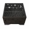 26 Inch Square Fire Pit with BBQ Grill, Outdoor Wood Burning Firepit with Poker