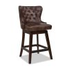 Holmes Tufted High-Back 360 Swivel Counter-Height Barstool, Mid Brown Faux Leather