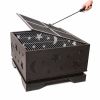 26 Inch Square Fire Pit with BBQ Grill, Outdoor Wood Burning Firepit with Poker