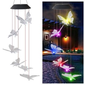 LED Colorful Solar Power Wind Chime Crystal Hummingbird Butterfly Waterproof Outdoor Windchime Solar Light for Garden outdoor (Emitting Color: 09, Ships From: China)