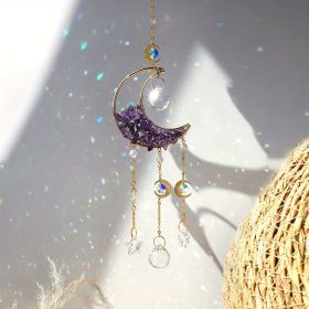 1pc Rainbow Maker Sun Catcher - Indoor/Outdoor Window Prism Moon Mini Dream Catcher with Crystals and Healing Stones - Garden Tree Decorations (size: Purple)