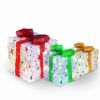 Set of 3 Christmas Lighted Gift Boxes Xmas Present Ornament 50 LED Christmas Box Decorations with Ribbon Bows IP44 Waterproof Battery Powered for Indo