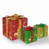 Set of 3 Christmas Lighted Gift Boxes Xmas Present Ornament 50 LED Christmas Box Decorations with Ribbon Bows IP44 Waterproof Battery Powered for Indo