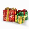 Set of 3 Christmas Lighted Gift Boxes Xmas Present Ornament 50 LED Christmas Box Decorations with Ribbon Bows IP44 Waterproof Battery Powered for Indo