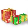 Set of 3 Christmas Lighted Gift Boxes Xmas Present Ornament 50 LED Christmas Box Decorations with Ribbon Bows IP44 Waterproof Battery Powered for Indo